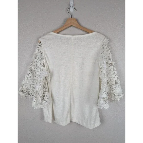 Anthropologie Eli Ari Lace Bell Sleeve Top Blouse White Medium - Picture 3 of 9